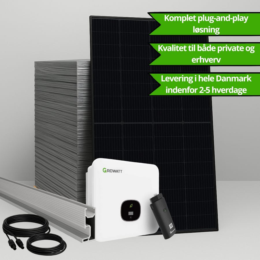 Solcelleanlæg 10kWp Growatt Hybridanlæg med 5kWh batteri